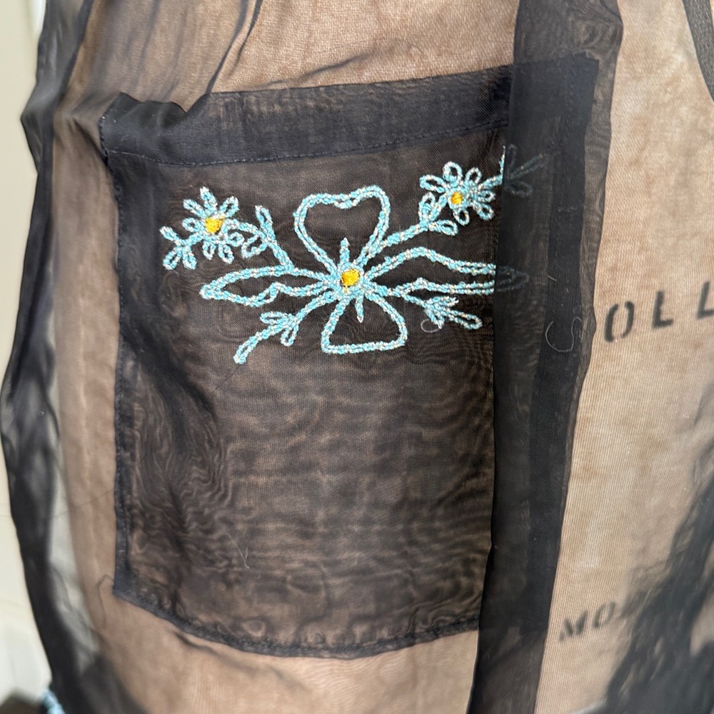 Vintage Sheer Black Embroidered Floral Apron - Picture 4 of 12